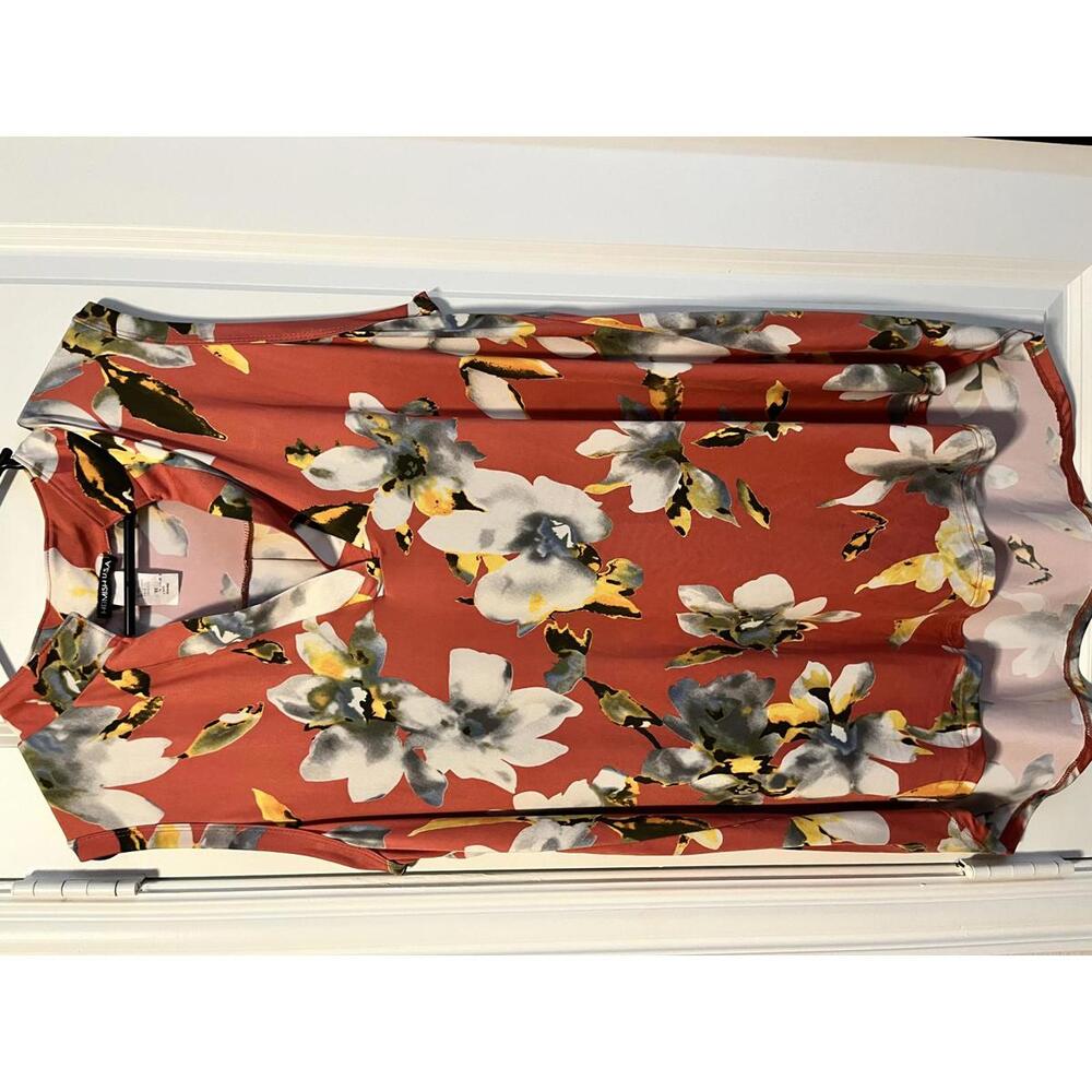 Hemish USA Floral Sleeveless V-Neck Blouse Rust Orange Size L